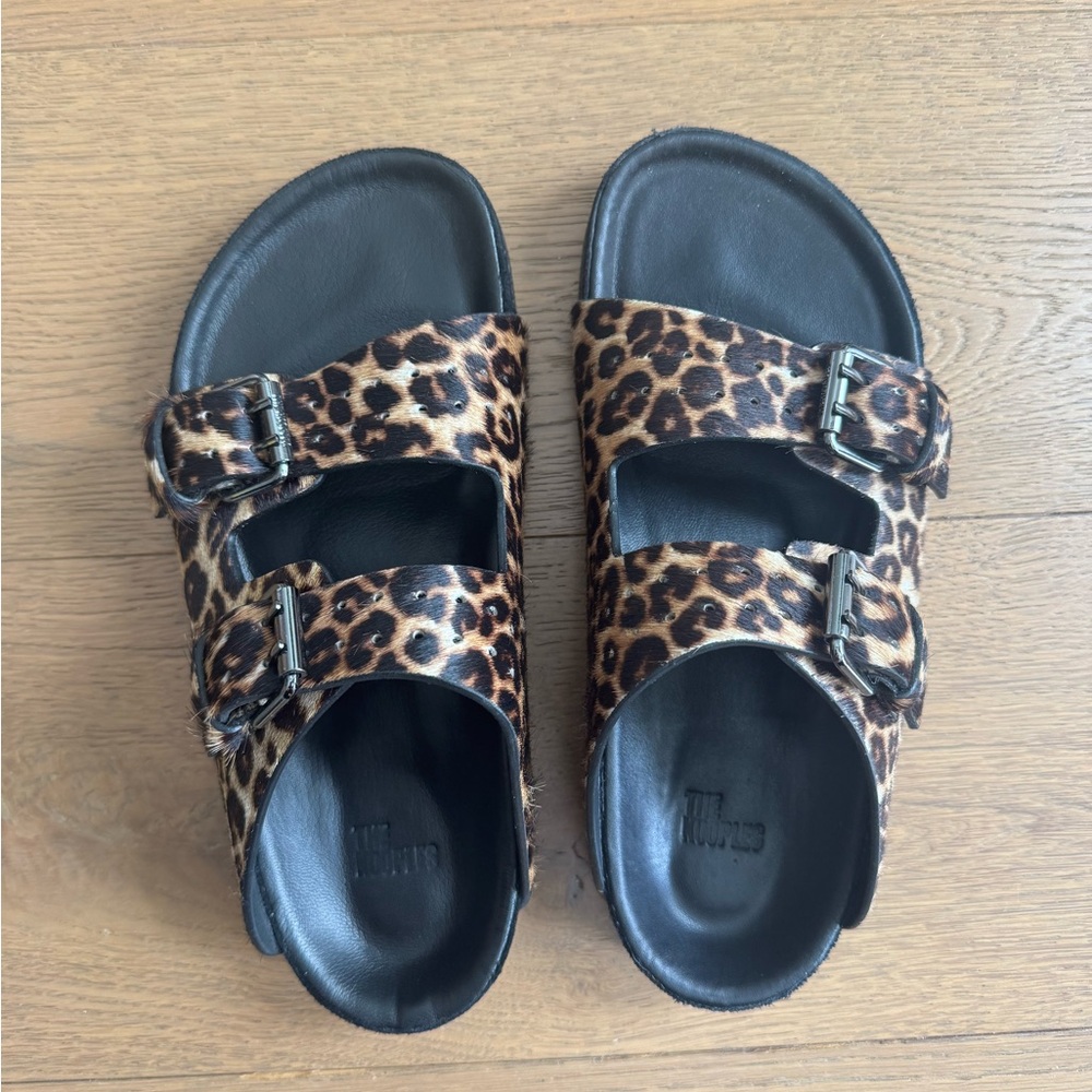 Brand New The Kooples Leopard Print Double-Buckle Slide Sandals Euro size 38